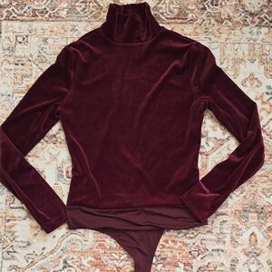 Express Body Contour Velvet Burgundy Bodysuit Size Med